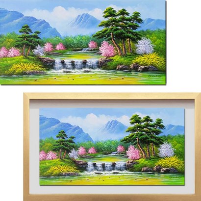 진품) / 배산임수 부자되는 풍경화 산수화 유화 그림 풍수에 좋은 액자 사무실 거실 현관 사업장 그림 액자 대작 큰 그린 생기