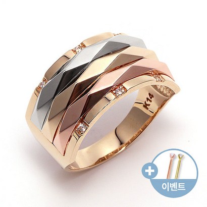[비앤비골드]18K 두꺼운 다이아컷팅 5밴드 콤비 큐빅 반지 R12188