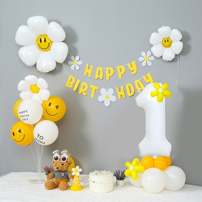 [피앤비유니티]데이지 가랜드 숫자기둥 생일풍선세트