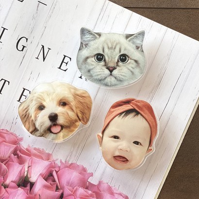 위드코코 (1+1) 강아지 고양이 사진 아기 얼굴 제작 핑거 스마트 그립 톡 홀더 아크릴, 2개, 1명만