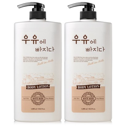 우유에빠지다 대용량 고보습 바디로션 화이트머스크향, 1000ml, 2개
