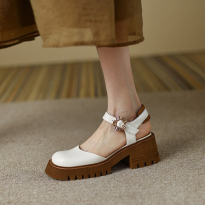 [한손에요]atfor ary Jane oita Shoes Undefined Sa eather Shoes Woen 2021 Chunky Hees Bucke S