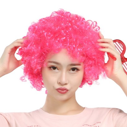 도매파티 뽀글이 가발-파티 파마 코믹 코스프레, 뽀글이 핑크색