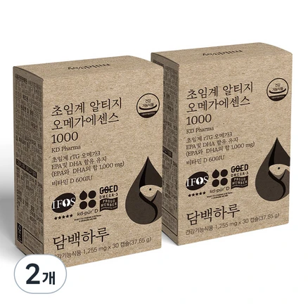 담백하루 초임계 알티지 오메가3 에센스 1000, 30정, 2개