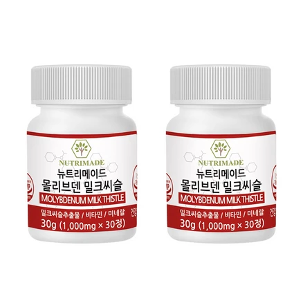 뉴트리메이드 몰리브덴 밀크씨슬 실리마린 130mg 유기농 밀크시슬, 30정, 2개