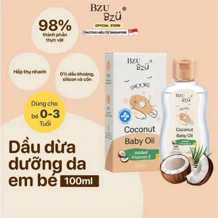 BZU 코코넛 베이비 마사지 오일 BZU 코코넛 베이비 오일 천연 성분 아기 피부에 안전한 100ml, 1개