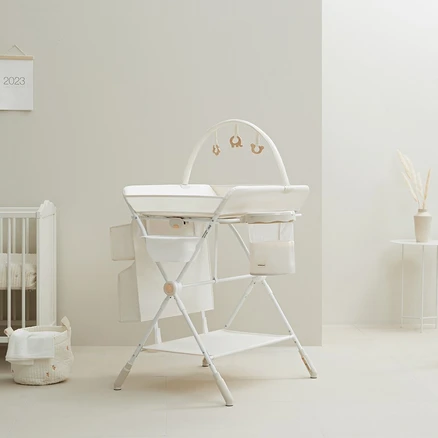 [소베맘] 3세대 솔리드 원터치 기저귀교환대 기저귀갈이대, CREAM BEIGE+빨래바구니