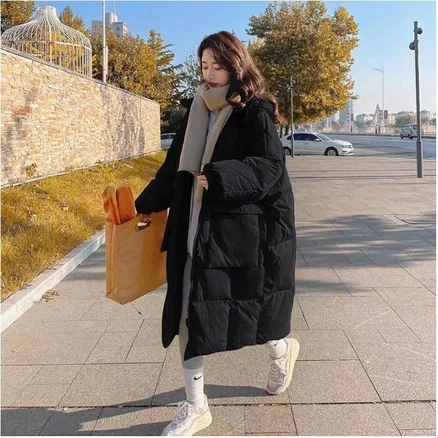 밀크 옐로우 코튼 패딩 재킷 여성용 중 및 긴 겨울 세련된 빵 자켓 두꺼운 다운 재킷 HY004YR048