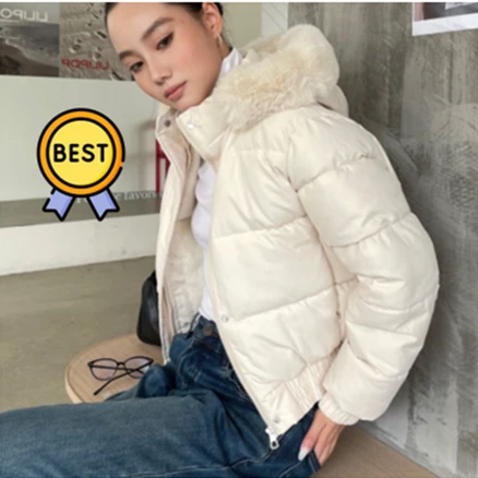 한푹 숏패딩 크롭 자켓 보온 큐티풀 아웃터, 브라운, 1개