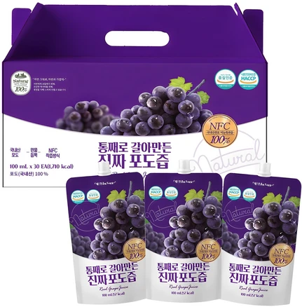 유기농마루 국내산 통째로 갈아만든 진짜 포도즙, 3L, 30개