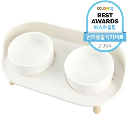 도그아이 반려동물 타이디 테이블 식기 2구, 아이보리, 1세트