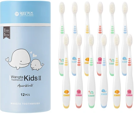 왕타 아쿠아월드 2호 어린이 칫솔, 혼합색상, 12개입, 1개