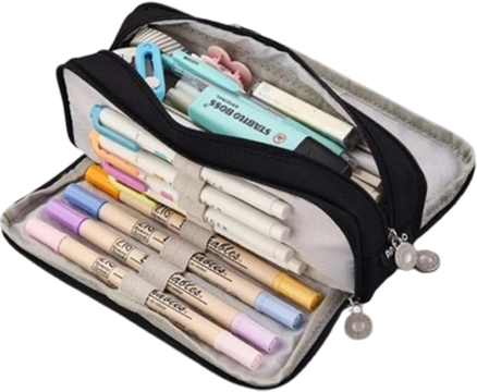 머니풀 마카롱 더블 윈도우 캠퍼스 패브릭 대용량 필통, 블랙, 1개