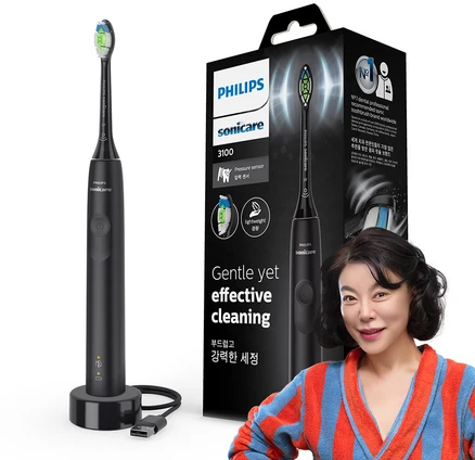 소닉케어 3100 시리즈 음파 전동칫솔, HX3671/54, 블랙, 1개