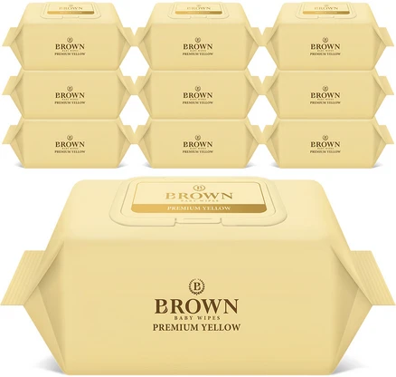 브라운 프리미엄 옐로우 아기물티슈 캡형, 73g, 72매, 10개
