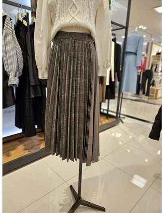 [듀엘] DEWE 언발란스 아코디언 체크 스커트 D224MSD047 NC일산