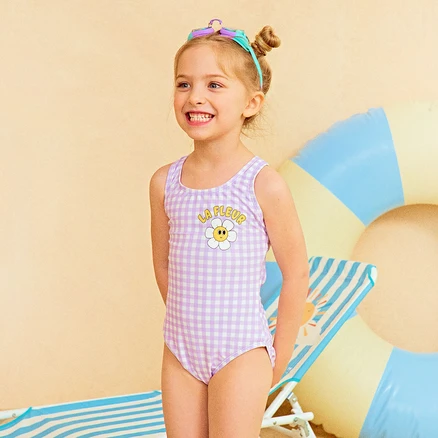 따블리에 체크 아동 여아 강습용 실내 원피스 수영복