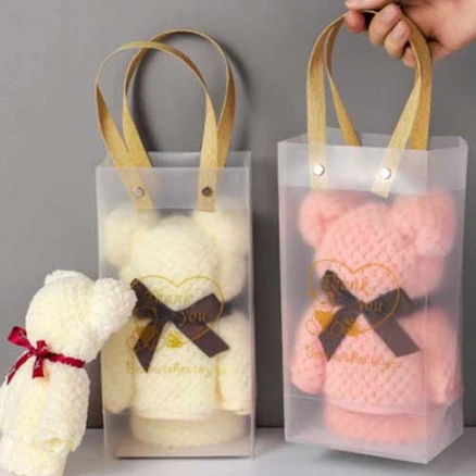 답례품 기념품 곰돌이모양 베어 타월 미니수건 (소) 불투명포장, 노랑, 1개