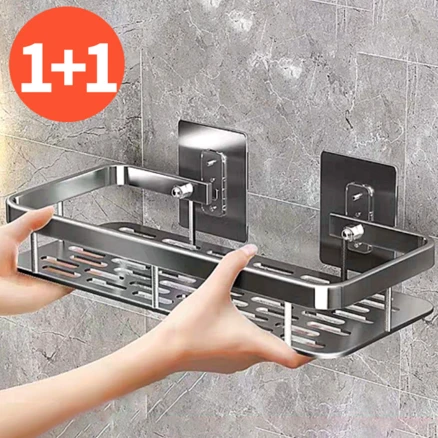 오어브랜드 클린&깔끔 무타공 욕실선반 2개, 일자형 실버