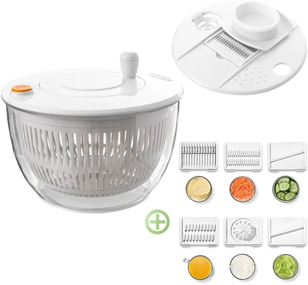 CozyTemp 야채 탈수기 5L대용량 샐러드 스피너 채소탈수기 채칼 6종 세트, 1개, 화이트