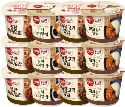 햇반컵반 컵밥세트 4종 12개 (철판제육3+스팸김치3+직화불고기3+김치날치알3), 1세트, 251g