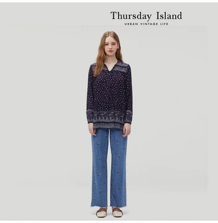 [Thursday Island] 프린트 보더 블라우스(T232MBL132W)