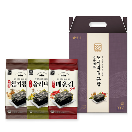 정담김 혼합 1호 참기름김 5g x 9p + 올리브김 5g x 9p + 매운김 5g x 9p 선물세트