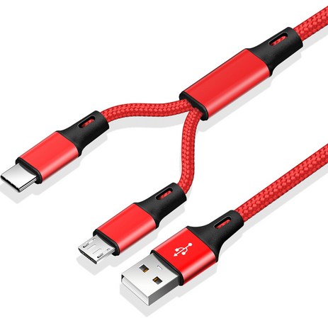 헨센 A타입-멀티단자 패브릭 2in1 usb 충전 케이블, 레드, 1개, 1m-추천-상품