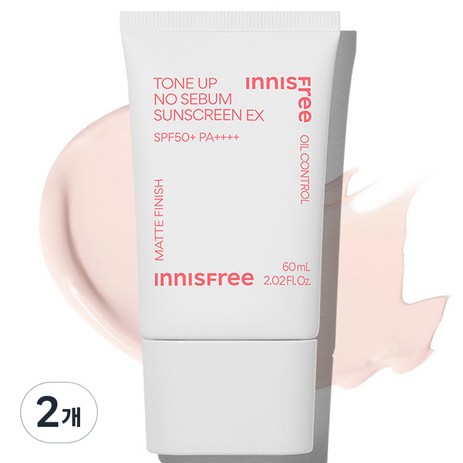 이니스프리 톤업 노세범 선스크린 EX SPF50+ PA++++, 60ml, 2개-추천-상품