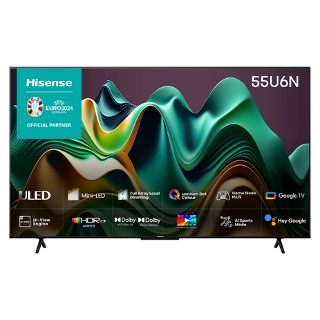 하이센스 안드로이드12 4K Mini LED 스마트TV, 139cm(55인치), 55U6N, 스탠드형, 방문설치-추천-상품