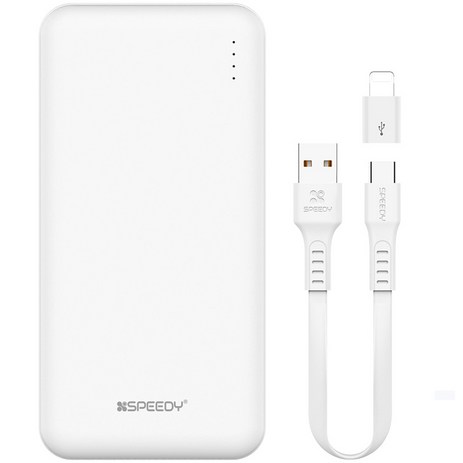 SPEEDY 슬림 듀얼 보조배터리 10000mAh + C타입 케이블 + 8핀 젠더, BND-2PCPPB100A, 화이트-추천-상품