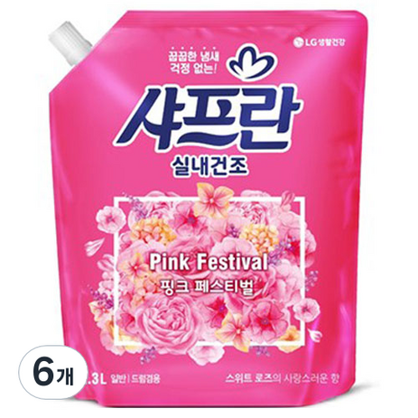 샤프란 실내건조 섬유유연제 핑크 페스티벌 리필, 2.3L, 6개-추천-상품
