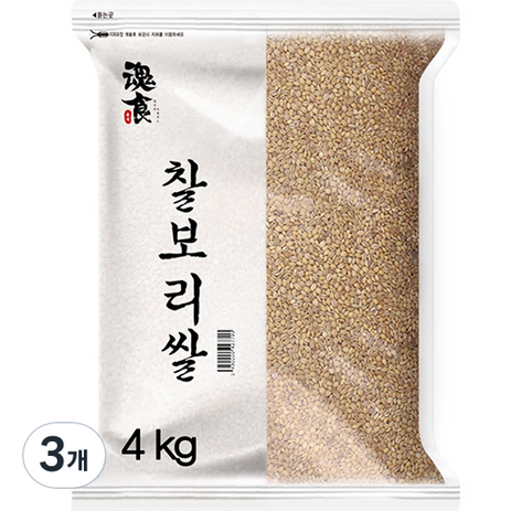 혼식 2023년산 햇곡 찰보리쌀, 3개, 4kg-추천-상품