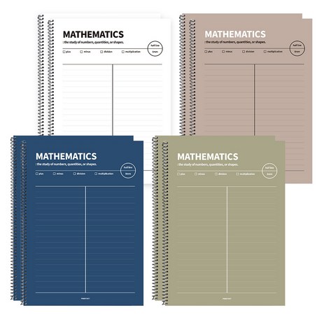 핑크풋 1500 하프라인 수학 노트 4종 세트, White, Khaki, Beige, Navy, 2세트-추천-상품