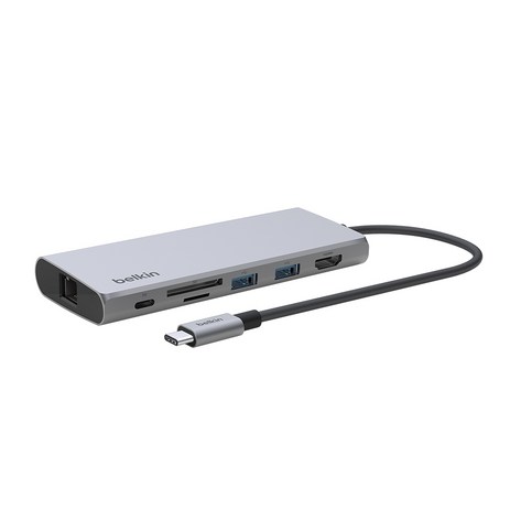 벨킨 7in1 USB C타입 멀티 허브 100W 기가비트 이더넷 4K 모니터 맥북 아이패드 프로 M2 INC009bt, 실버그레이(INC009btSGY)-추천-상품