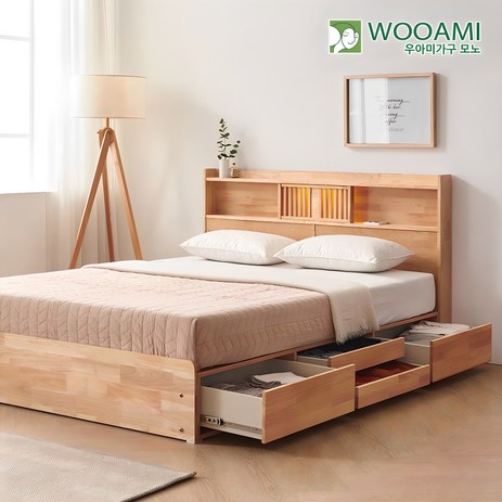 우아미가구 모노 헤이디 LED 원목 수납 침대 프레임 매트리스(슈퍼싱글 / 퀸) 착불-추천-상품