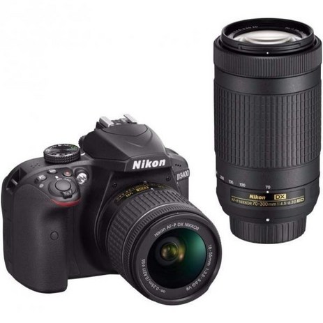 Nikon D3400 w/ AF P DX NIKKOR 18-55mm f/3.5-5.6G VR 블랙, 블랙_w/18-55mm +70-300mm | 기초-추천-상품