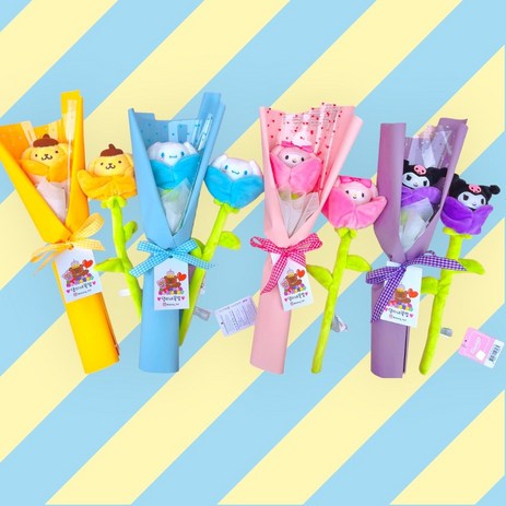 댕이네꽃밭 특별한날 귀욤뽀쟉 산리오 4종 한송이꽃다발 쿠로미 스마일꽃 인형꽃다발, 폼폼푸린얼굴한송이꽃다발, 1개-추천-상품