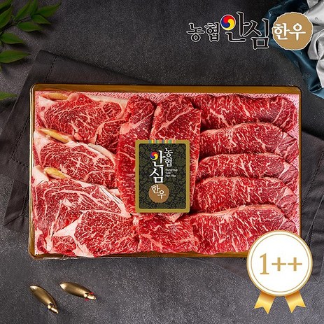 [농협안심한우] 1등급이상 한우 구이 선물세트, 1세트, 1++구이3호(등심500g+채끝500g), 1kg-추천-상품