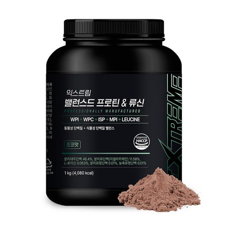 익스트림 밸런스드 프로틴&류신 초콜릿맛 단백질 보충제, 1개, 1kg-추천-상품