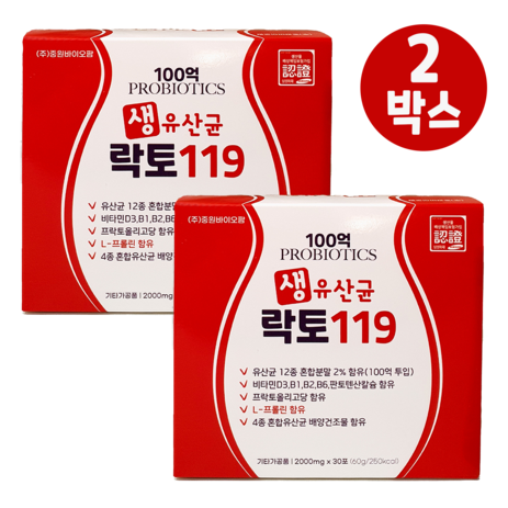 락토119 100억 생유산균 2g 30포 2개월 (2박스), 2개, 60g-추천-상품