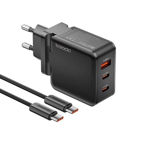 Toocki GaN PD 65W 2C1A 3포트 PPS3.0 초고속 멀티 충전기+CtoC 100W 초고속 충전케이블, 1세트, 블랙-추천-상품