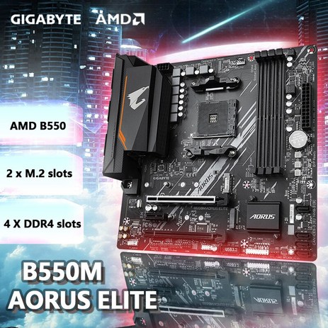 GIGABYTE 더블 채널 소켓 AM4 마더보드 GA B550M AORUS ELITE Micro-ATX AMD B550 DDR4 4733O.C.MHz M.2 USB3.2 128G, 01 마더 보드-추천-상품