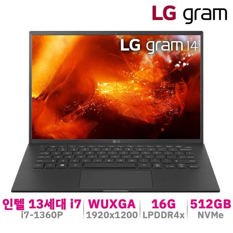 엘지 그램 14인치 13세대 i7 16GB 512GB 14ZB90R, 14ZB90R-K.AA75A9, WIN11 Home, 블랙-추천-상품