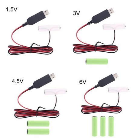 오디오연결잭 범용 C 타입 USB to 1 5 6V AA 더미 배터리 전원 케이블, 4.5V, 1m-추천-상품