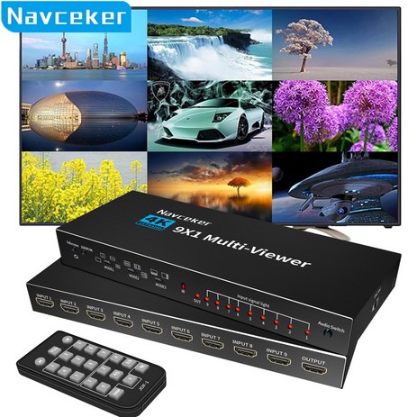 Navceker 9X1 4K HDMI 화면분할기 멀티뷰어 / 4K 30Hz / 9입력 1출력 / 9개의 기기를 하나의 TV 모니터로 분할 출력, A, ZY-AQF-1, 1개-추천-상품