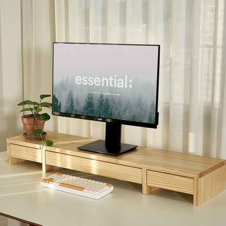 [어반데코]-원목-3서랍형-모니터받침대-와이드-듀얼-1000-코팅마감-추천-상품