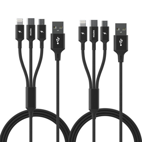 요이치 마운틴 베타 K 3in1 멀티 고속 충전 케이블 2개, 블랙, 2m-추천-상품