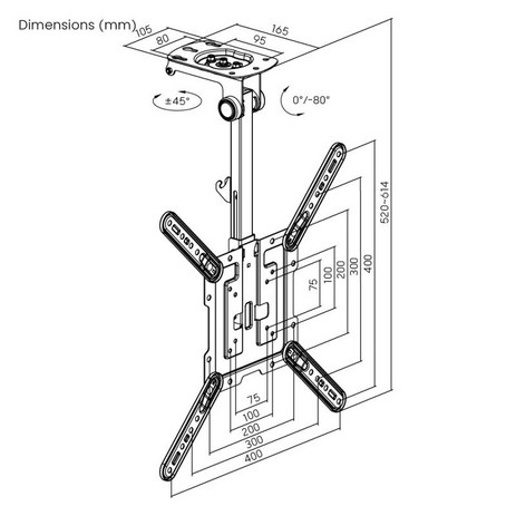 티비 천장 브라켓 카라반 걸이 캠핑카 소형 TV 천장형 차량용 메뉴판, 75 x 75-400 x 400mm-추천-상품