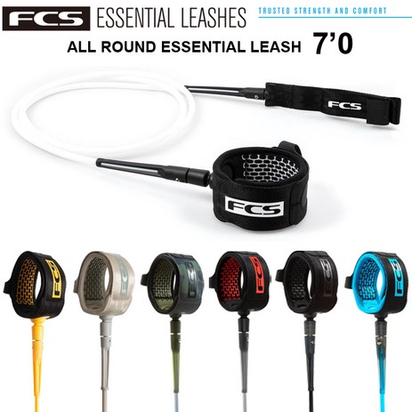 무릎형리시 코드 FCS 에프시 에스 리시 ALL ROUND ESSENTIAL LEASH 7' 서핑 보드 미드 길이 리쉬 파워, 모든 라운드 7피트-추천-상품